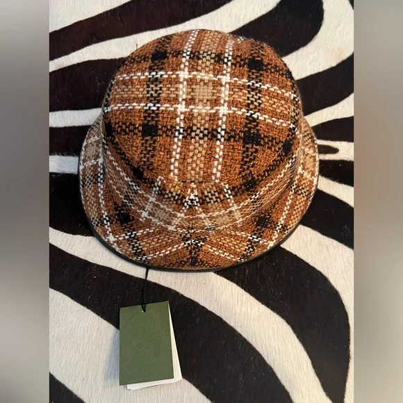 Authentic Gucci Tweed and Leather Bucket Hat